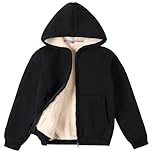 Valcatch Boys Girls Fleece Hoodie Jacket, Unisex Kids Solid Full-Zip Sherpas Lined Sweatshirt, Soft Warm Long Sleeve Zipped Coat for Children, Thick Winter Outerwear Casual Fashion Hoodie for 3-12 Y