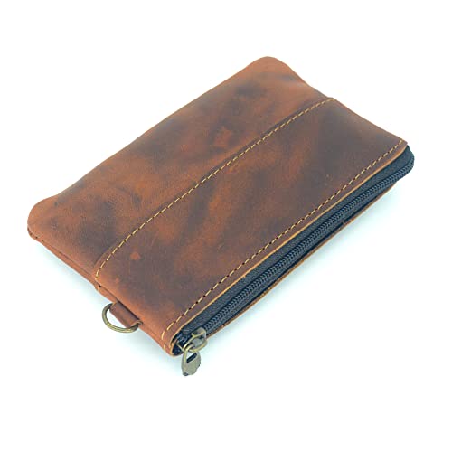 Coleat Genuine Leather Zipper Coin Purse For Men, Credit Card Case Holder, Mens Tray Purses Coin Purse Cash Change Wallet Car Smart Holder Money Pouch Brown #TOP2