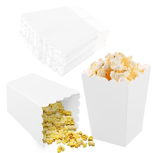 50 Pezzi Contenitori di Popcorn,3 Colori Scatole di Popcorn,Piccolo Sacchetti Carta per Popcorn,Cestino di Carta per Popcorn,Porta Pop Corn in Cartone per Festa Cinema Matrimoni Compleanno (Bianco)