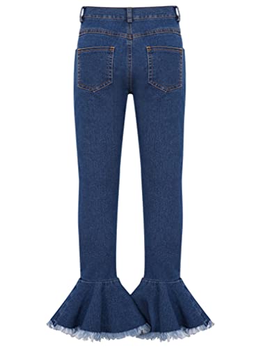 Kids Girls Button Down Raw Hem Bell-Bottom Denim Pants with Pockets Vintage Casual Jeans2