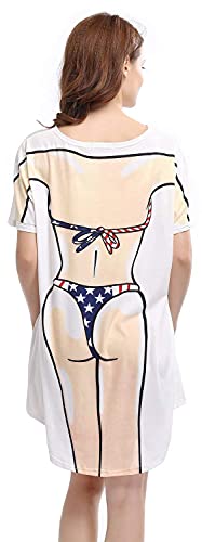 Bellady Women's Bikini Print Funny T Shirt,Women Long Soft Soft Lightweight American Flag Scarf Set #TOP4