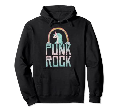 Punk Rock Unicornio lindo arco iris divertido banda de música vintage Sudadera con Capucha