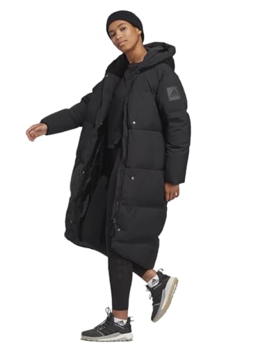 adidas Womens Big Baffle Down Winter Long Coat, Black