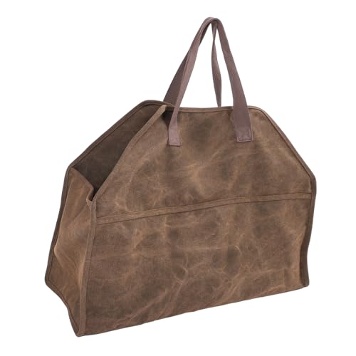 Fockety Bolsa de Lona para Leña, 18,1x22,4x9,4 Pulgadas, Diseño de Bolso, Bolsa de Compras con Soporte Grande para Almacenamiento de Estufas de Leña para Chimenea, Portador de Troncos