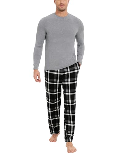 Image of GYS Bamboo Viscose Men's Pajama Sets Long Sleeve Plaid Loungewear Sets with Pockets