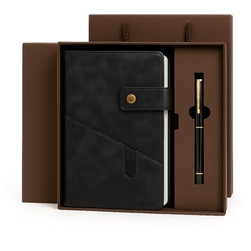 SIMDAO Notebook and Pen Gift Set A5 Lined Leather Journal Notebook with Pen Gift Box Gift Bag 200 Pages 100 Gsm Thick Ruled Paper Personal Organiser Leather Journal A5 Diary for Men Women Black
