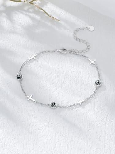 Image of Dorunmo Ankle Bracelet for Women 925 Sterling Silver Natural Stone Bracelet Anklet Summer Beach Jewelry Birthday Gifts for Mom