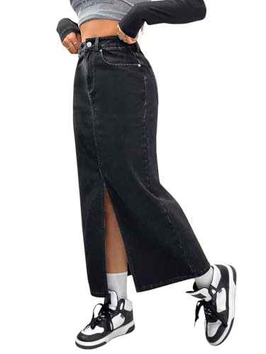 Image of Leriya Fashion Denim Skirt for Woman | Midi Skirt for Women with Front Slit Straight Fit Western Streetwear | Jeans Skirts Fors Women, College Outfit Womens Everyday Styling
