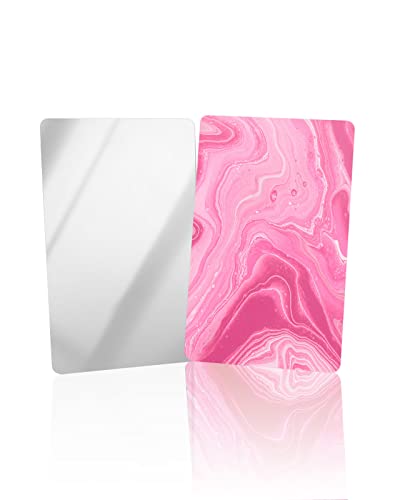 Leokoti Pink Marble Small Mirror For Purse Handbag Travel, Unbreakable Compact Pocket Mirror, Cream Pink Ombre Modern Abstract Art Makeup Mirrors Handheld Rectangle Portable Tiny Mirror 1 Pcs #TOP8