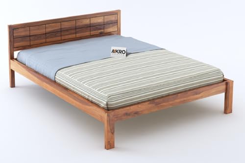 Image of Sheesham Wood Double Bed Without Storage Wooden Bed King Size Solid Wood Cot Palang for Bedroom Living Room Home (Honey Finish)