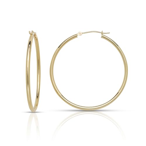 Olivia's Collection 14k Yellow Gold Bright Polished Hoop Earrings (12-50x2.0mm), Piercing to Lobe, Upper-Lobe for a Woman, Man, or Teen