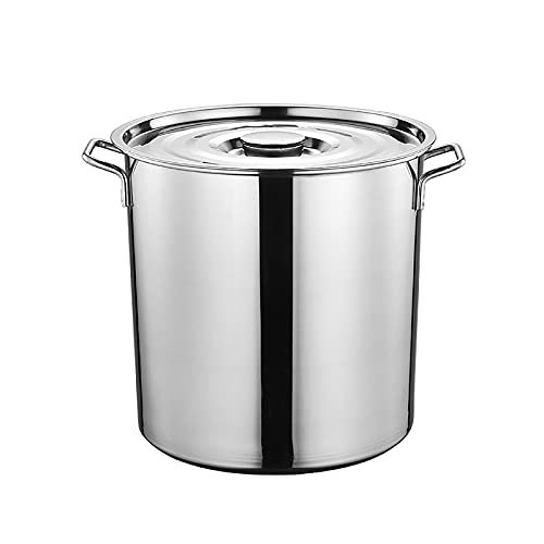 Olla grande de acero inoxidable 304 de 30 litros con tapa, utensilios de cocina aptos para inducción para todas las fuentes de calor, acabado plateado, perfecta para cocinar sopas y guisos (35 x 35 cm