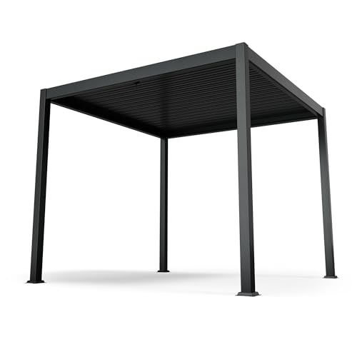 blumfeldt Pavillon 3x3, Wasserdicht Stabil Winterfest, Lamellendach aus Verzinktem Stahl, Pulverbeschichteter Aluminiumrahmen, Wetterfest, Schwarz, Für Garten & Terrasse