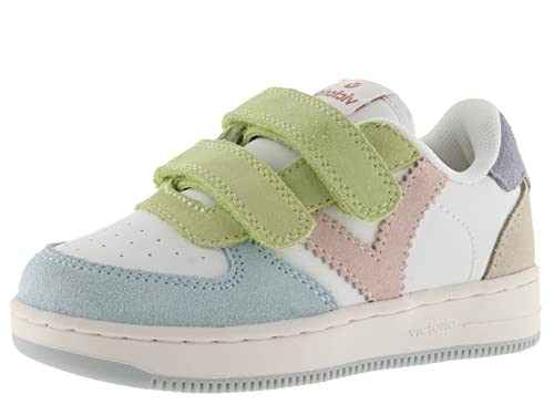 Victoria Baskets Unisexe Tiempo Effet Cuir & Pièces Multicolores en Daim & Bandes Auto-Agrippantes 1124116 pour Enfants Celeste 30