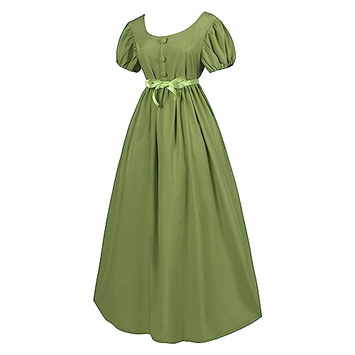 Medieval Costume Dress Women Midi Flowy Dress Swing Lace Up High Low Long Dresses Cosplay Fancy Halloween Costumes Ladies Solid Color Short Sleeve Round Neck Comfy Summer Dresses Green