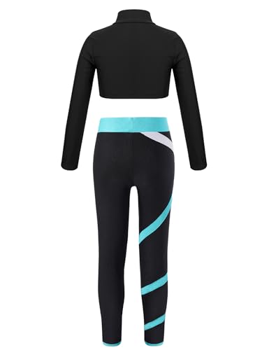 easyforever Kids Girls Long Sleeves Crop Tops And Athletic Leggings Gymnastics Workout Outfits Stylish Dance Clothes Set Green 10 Years2