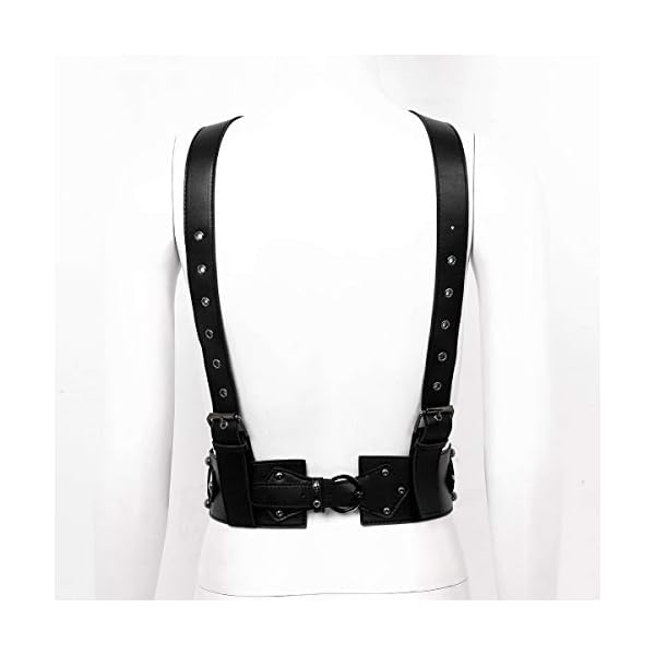 inhzoy Unisex Harness Gürtel Leder Offen BH Top Punk Gothic Brust Harness Körper Gürtel Taillengurt mit Schnallen – Bild 5