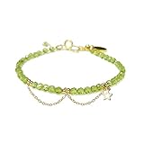 Morchic Green Peridot 3mm Faceted Natural Gemstone Beads Womens Strand Bracelet, Easy Adjustable Chain 7-9 Inch Birthday Gift