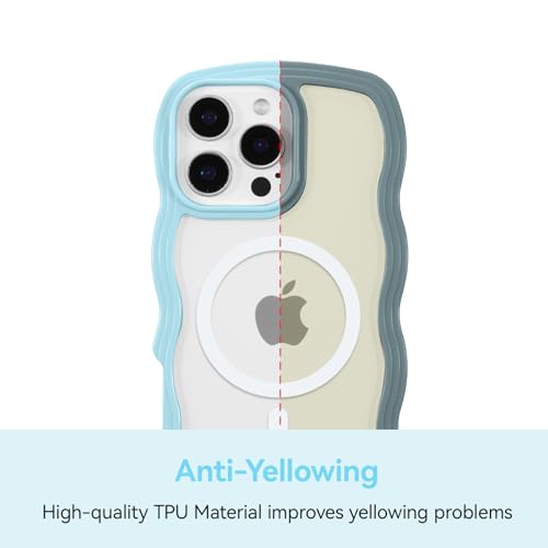 Coque iPhone 16 Pro MagSafe antichoc transparente à vagues bleu sierra
