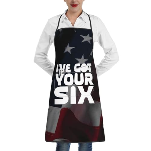 nopicsn I've Got Your Six Apron for cooking with Pockets Women Men Kitchen Chef Funny Aprons