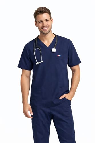 Image of PRAGATI TRENDS Unisex Scrub Suit Surgical V-Neck 3 Pocket Top and Cargo Type Trouser (34-XS, Navy Blue)