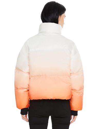 Orolay Women's Cropped Puffer Jacket - Stand Collar Gradient Effect Short Down Coat Orange Small