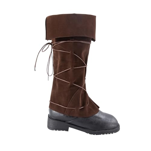 Renaissance Pirate Costume Men Women Boots Cover Medieval Steampunk Boot Covers Pirate Accessories Shoe Covers for Halloween Costumes Viking Warrior Knight Cosplay Boots Armor Leg Gaiters (Brown)