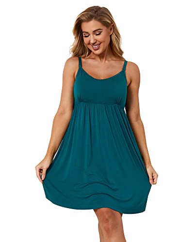Image of Sosolism Nursing Nightgown for Breastfeeding Summer Maternity Pajamas Dress Clip Down Pumping Sleep Gown with Padded
