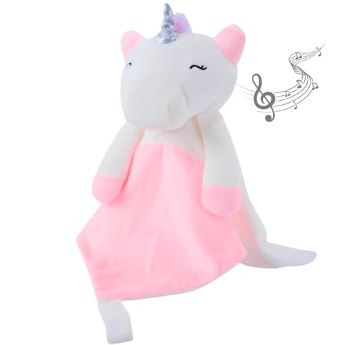 Image of Love By Emi 4 in 1 Baby Lullaby Sleep Soother Toy - Stuffed Animal Sound Machine & Pacifier Holder | Heartbeat White Noise & Music | Plush Unicorn Lovey Sleep Aid Security Blanket (0-3 Years)
