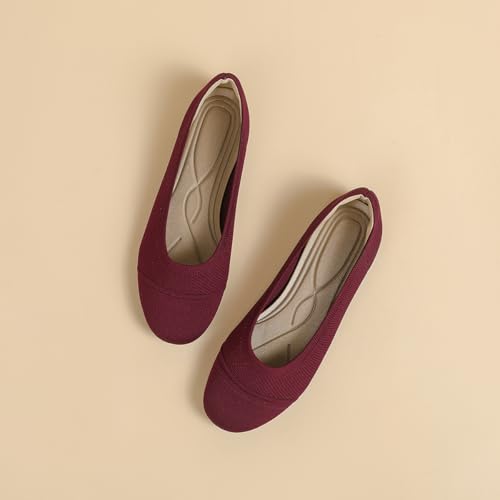 HROYL Women's Knit Flat Ballet Shoes Round Toe Slip on Women Flats for Dressy Casual Office Work Wedding Comfort Soft Model XTZ-Y63