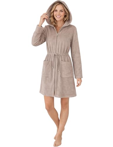 Morgenstern Emily Peignoir court en tissu éponge léger et court pour femme avec fermeture éclair, taupe, M