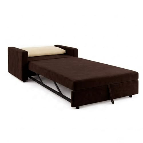 Image of SOCOZI Enrique 1 Seater Sofa Cum Bed | Soft Velvet Suede Fabric | Modern Convertible Design | Plush Comfort Seating for Living Room (Dark Brown)