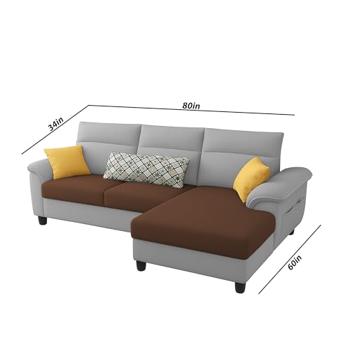 Image of Casaliving Seams RHS 4 Seater L Shape Sofa for Living Room (Brown Grey Fabric) Premium Fabric Sofa