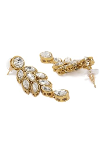 Juego de joyas de perlas de cristal con acabado de oro y Maang Tika-DMZ-2774 de latón fino S 7