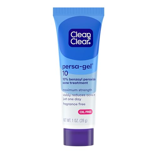 Clean & Clear Persa-Gel 10 Oil-Free Acne Spot Treatment with Maximum Strength 10% Benzoyl Peroxide, Topical Pimple Cream Visibly Reduces Acne in One Day, Fragrance-Free, 1 fl. oz