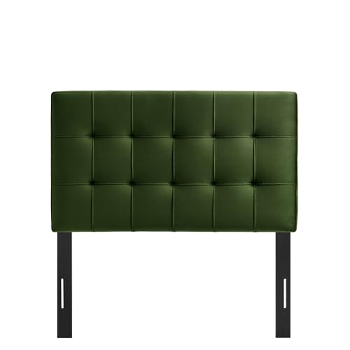 Image of Modway Lily Twin Size Stain-Resistant Performance Velvet Headboard in Moss Green - Velvet Upholstery with Button Tufting and 4 Adjustable Height Positions
