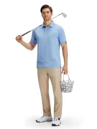 Image of Men' s Golf Shirts Short Sleeve Performance Moisture Wicking Dry Fit Striped Golf Polo Shirts for Men
