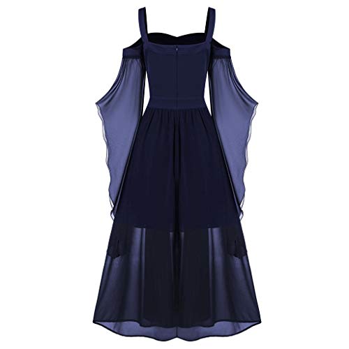 Vestido feminino de malha com cadarço, ombro vazado, manga de lanterna gótica para cosplay, fantasia