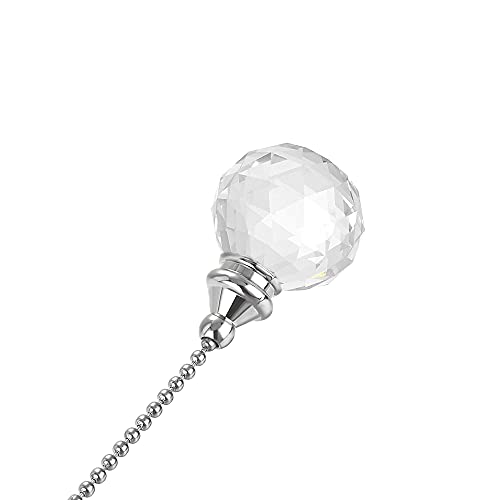 Image of uxcell Ceiling Fan Pull Chain, 20 Inch Nickel Finish Chain Ornament Extension, 30mm Clear Crystal Ball Pendant