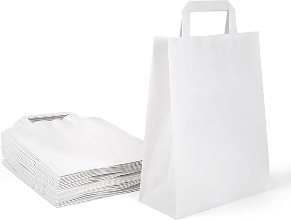 Inoverse 250 Stück Papiertragetaschen Geschenktüten 18+08x22 cm Papiertüten mit Henkel Weiß Kraftpapier Tüten Papiertüte für Einkaufen Papiertaschen Klein Einkaufstüten
