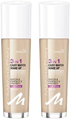 Manhattan 3in1 Easy Match Make Up, ölfreie Foundation für einen makellosen Teint, Farbe 30.2 porcelain, 30ml (Packung mit 2)