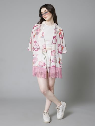 Image of PURYS Floral Print Shrug for Women | Lightweight Georgette Kimono| Versatile Casual Shrug for Layering and Summer Fashion