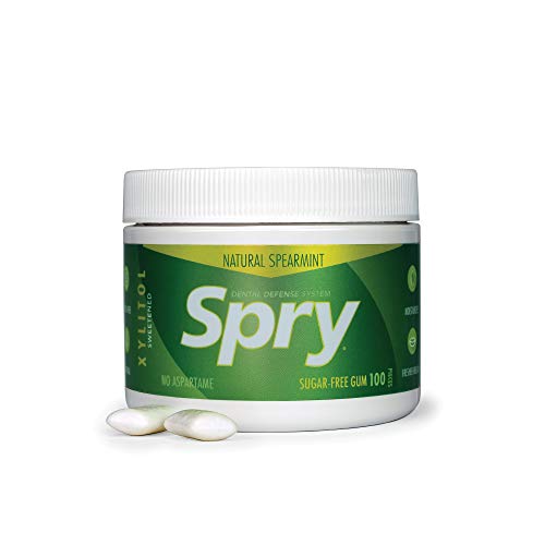 Spry Fresh Natural Xylitol Chewing Gum Dental Defense System - Aspartame-Free, Sugar-Free, Non-GMO, Gluten-Free (Spearmint, 100 Count - Pack of 1)
