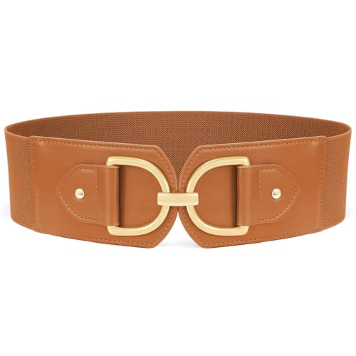 Waist Wow Damen Breite Gürtel für kleider Mode Elastischer Taillengürtel Damen Stretchgürtel Hüftgürtel mit Goldene Schnalle, Braun, Fit...