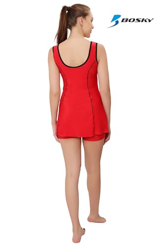 Image of BOSKY Women Frock Style One Piece Swimming Costume Stretchable Swimwear Ladies Swimsuit Flexible Fit Sleeveless Swim Dress Suit Set