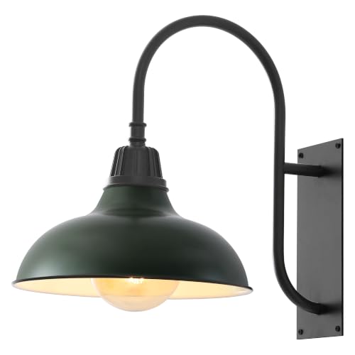 Image of JONATHAN Y Stanley 12.25 inch Black and Matte Green Metal Gooseneck Barn Sconce