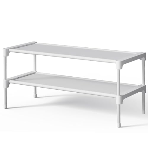 Kitsure Shoe Rack - Non-Woven Shoe Rack Shelf, Shoe Organizer for Closet, Entryway, Garage & Corridor, Stackable Shoe Shelves, 27.5" Wide - 2 Tier, White