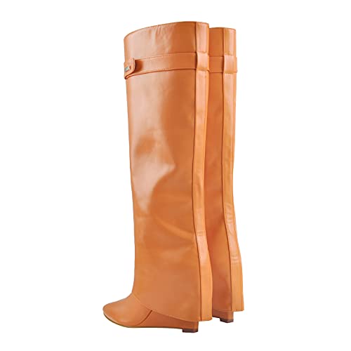 Richealnana-Womens-Pointed-Toe-Wedge-Heel-Slip-On-Knee-High-Boots
