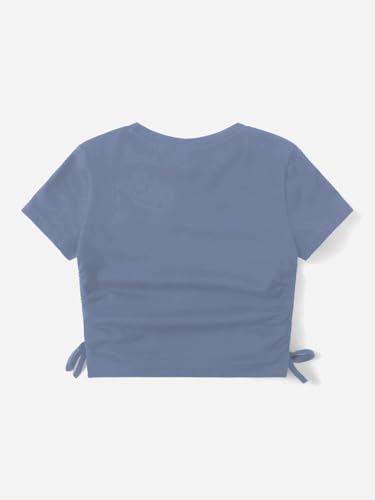 Image of SHENHE Girl's Mushroom Print Short Sleev Crop Tops Ruched Drawstring Tee T Shirts