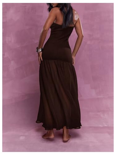 GORGLITTER Women's Strapless Mesh Maxi Dress Sexy Backless Bodycon Party Cocktail Tube Top Dresses2